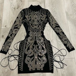 Fashion Nova Dynasty Black with Gold Studded mini dress Size S